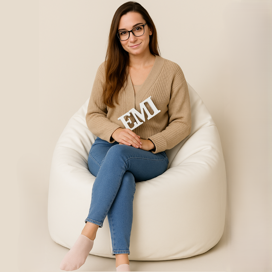 Sedežna vreča hruško bela EMI